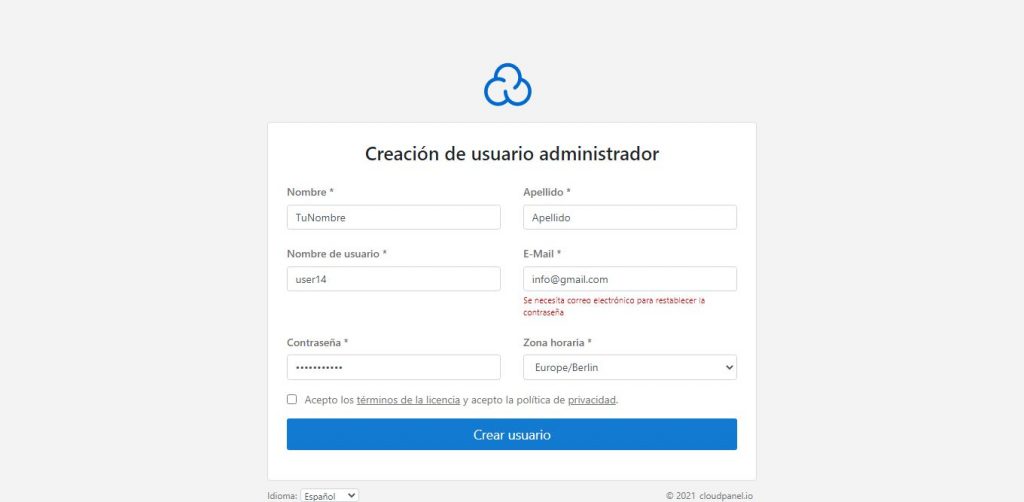 Registro CloudPanel