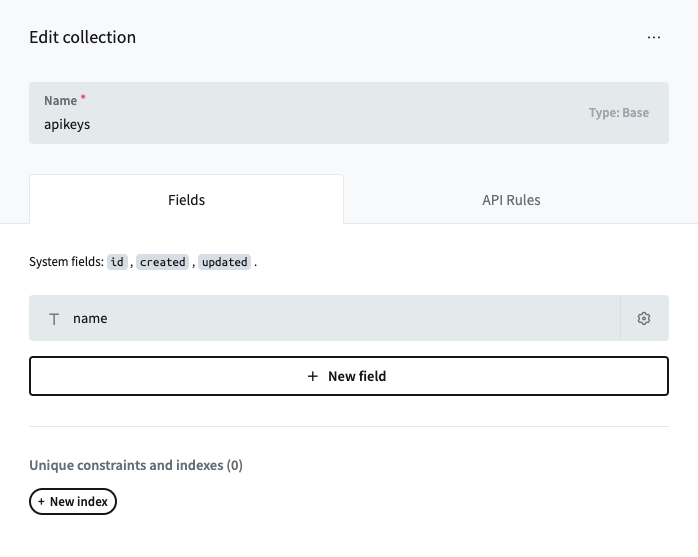 pocketbase collection apikeys