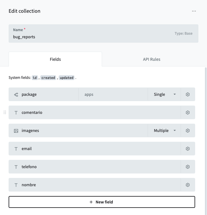 pocketbase collection bug_reports